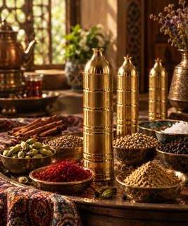 زعفرانساب برنجی سنتی | آسیاب دستی زعفران، هل، دارچین و ادویهجات